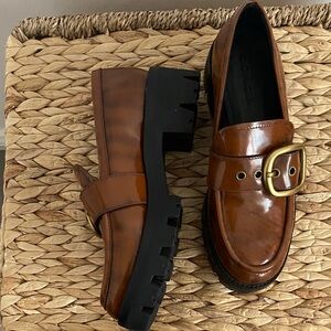 Coach Women's Brown Loafers with Gold Buckle